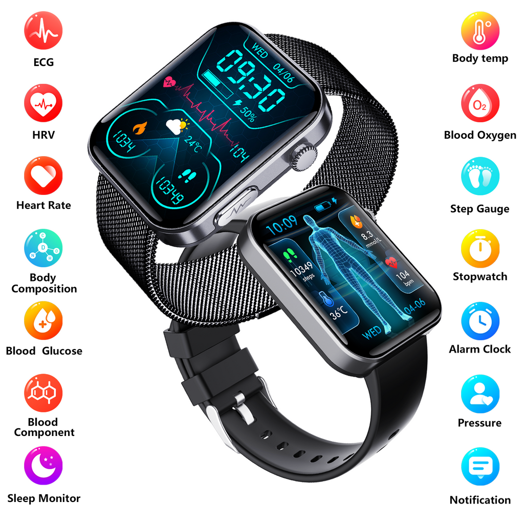 ECG smart watch with blood pressure monitor body temperature blood glucose heart rate blood oxygen-3