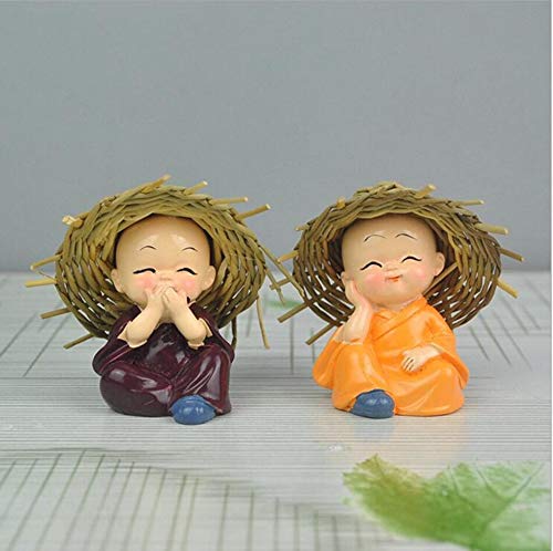 TIED RIBBONS Set of 4 Buddha Monk Statue Figurines Showpiece for Home Decoration Car Dashboard Living Room Bedroom Table Wall Decorative Gift Items (Miniature, Multi)