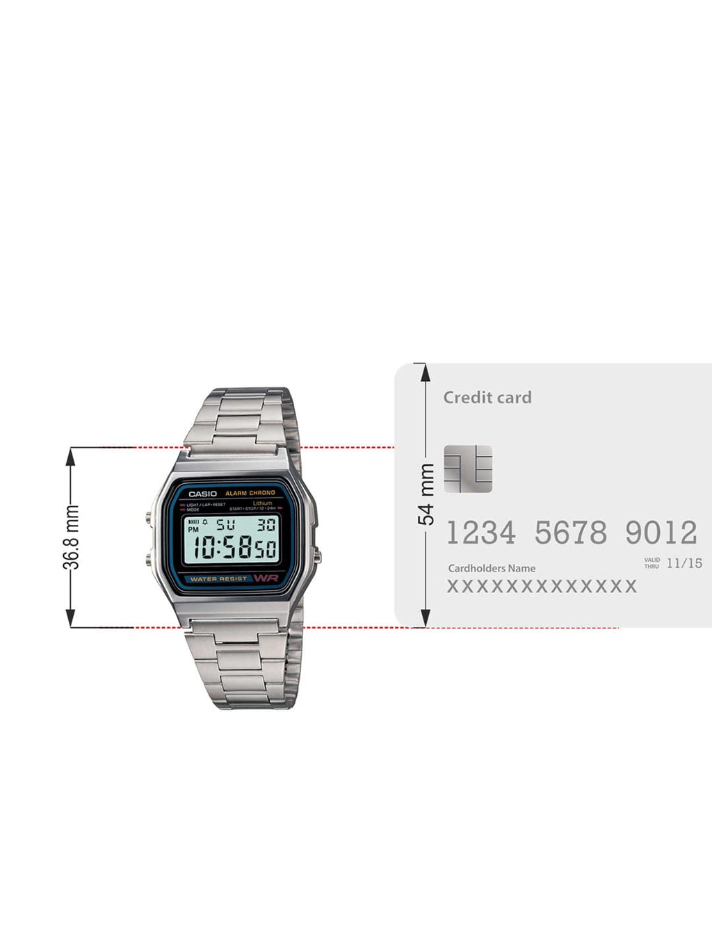 Casio Vintage A-158WA-1Q Digital Grey Dial Unisex Watch Silver Metal Strap (D011)