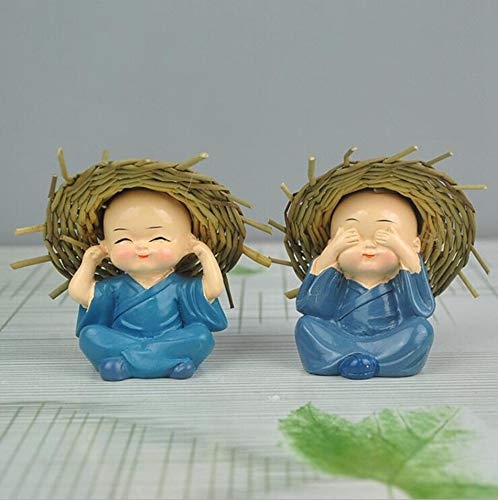 TIED RIBBONS Set of 4 Buddha Monk Statue Figurines Showpiece for Home Decoration Car Dashboard Living Room Bedroom Table Wall Decorative Gift Items (Miniature, Multi)