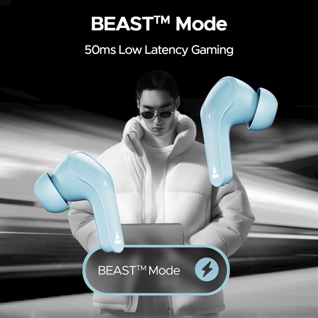 boAt Airdopes 311 Pro, 50HRS Battery, Fast Charge, Dual Mics ENx Tech, Transparent LID, Low Latency, IPX4, IWP Tech, v5.3 Bluetooth Earbuds, TWS Ear Buds Wireless Earphones with mic (Active Black)