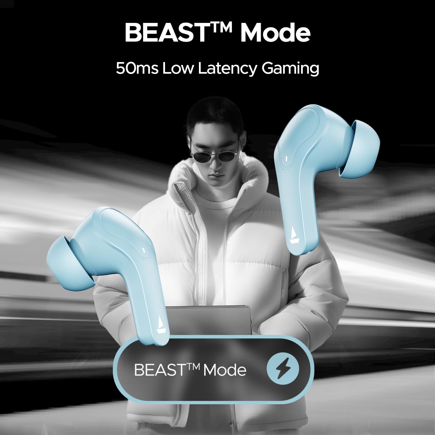 boAt Airdopes 311 Pro, 50HRS Battery, Fast Charge, Dual Mics ENx Tech, Transparent LID, Low Latency, IPX4, IWP Tech, v5.3 Bluetooth Earbuds, TWS Ear Buds Wireless Earphones with mic (Active Black)