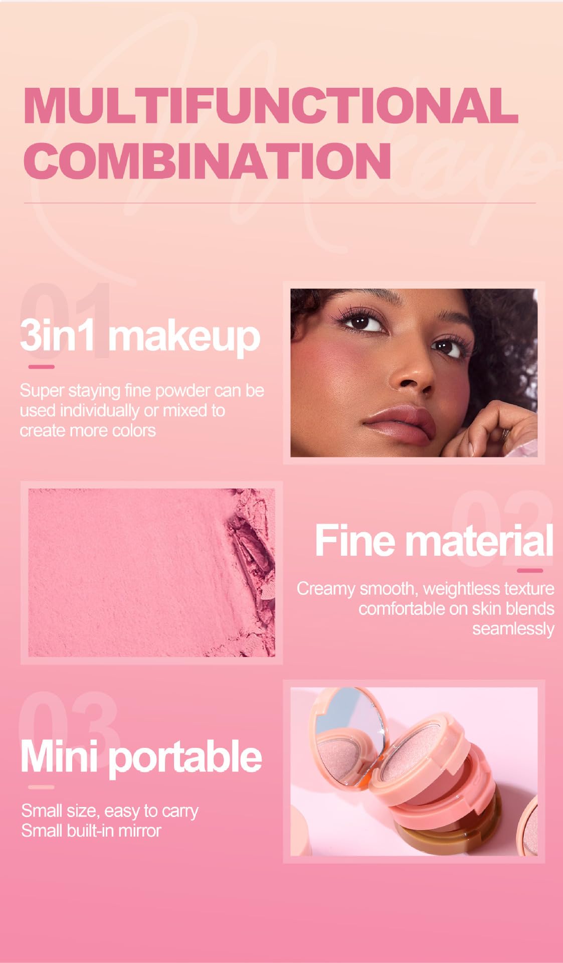 VARS ; LONDON Mocallure 3 in1 face blusher + highlighter with mini compact palette | travel friendly (SHADE A, MINI)