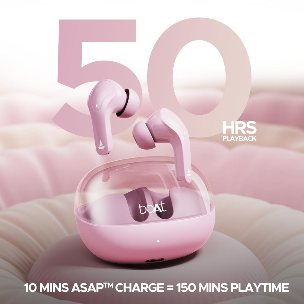 boAt Airdopes 311 Pro, 50HRS Battery, Fast Charge, Dual Mics ENx Tech, Transparent LID, Low Latency, IPX4, IWP Tech, v5.3 Bluetooth Earbuds, TWS Ear Buds Wireless Earphones with mic (Active Black)