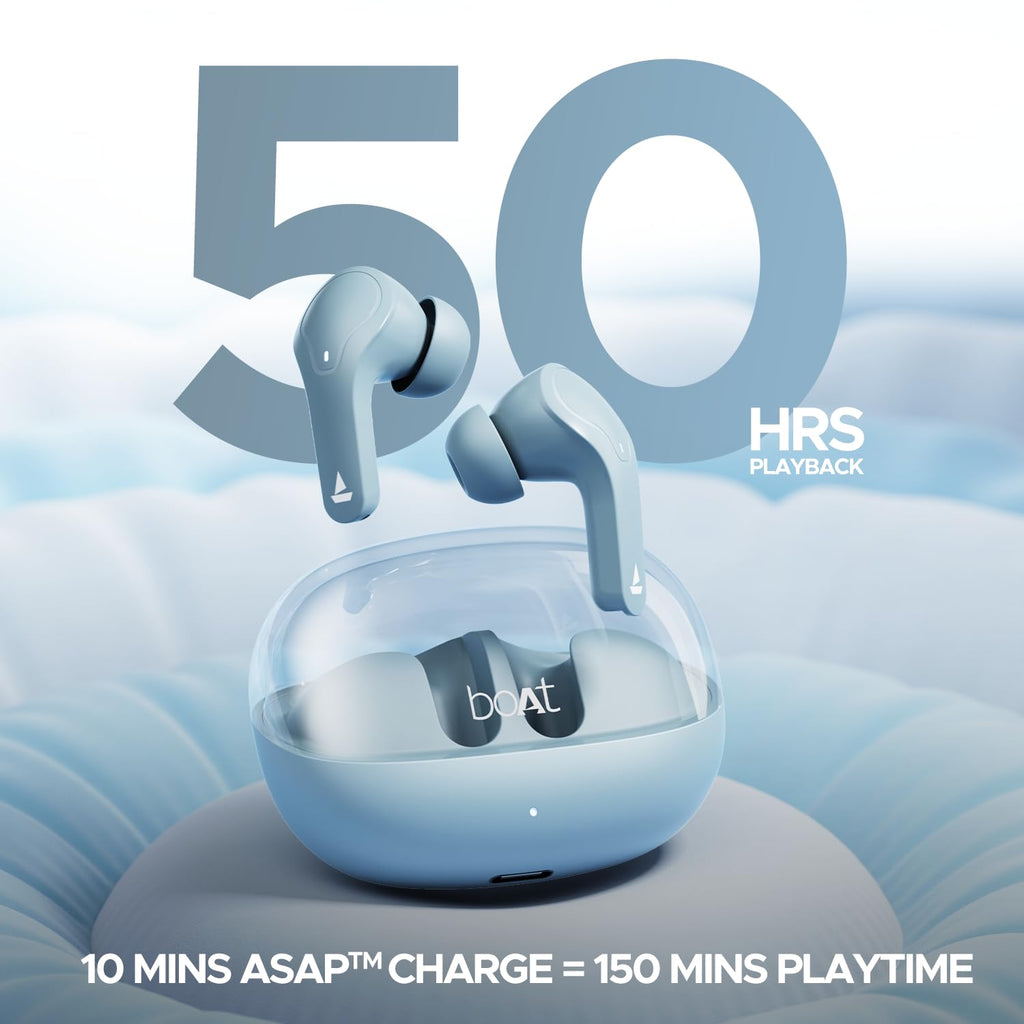 boAt Airdopes 311 Pro, 50HRS Battery, Fast Charge, Dual Mics ENx Tech, Transparent LID, Low Latency, IPX4, IWP Tech, v5.3 Bluetooth Earbuds, TWS Ear Buds Wireless Earphones with mic (Active Black)